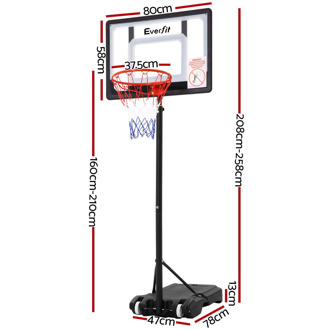 Everfit Portable Basketball Hoop System Height Adjustable 2.1M
