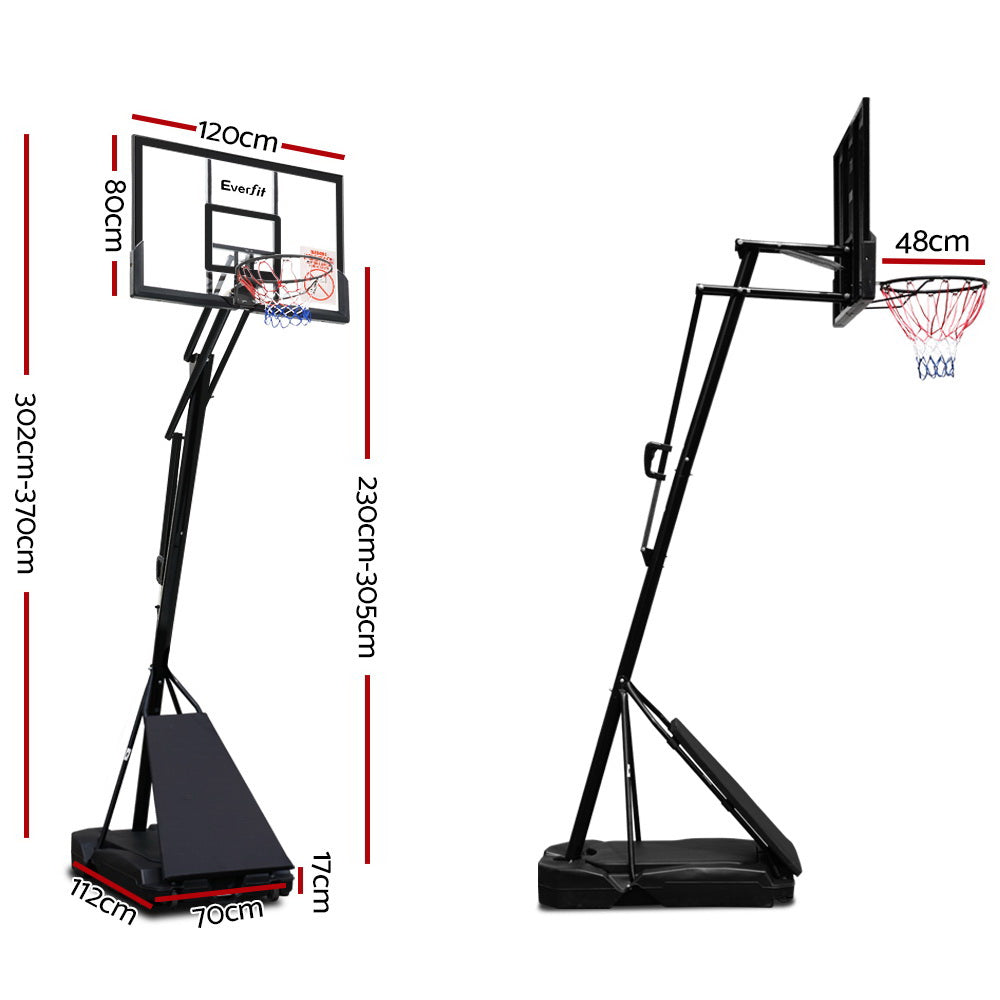Everfit Portable Basketball Hoop System Height Adjustable 3.05m Black
