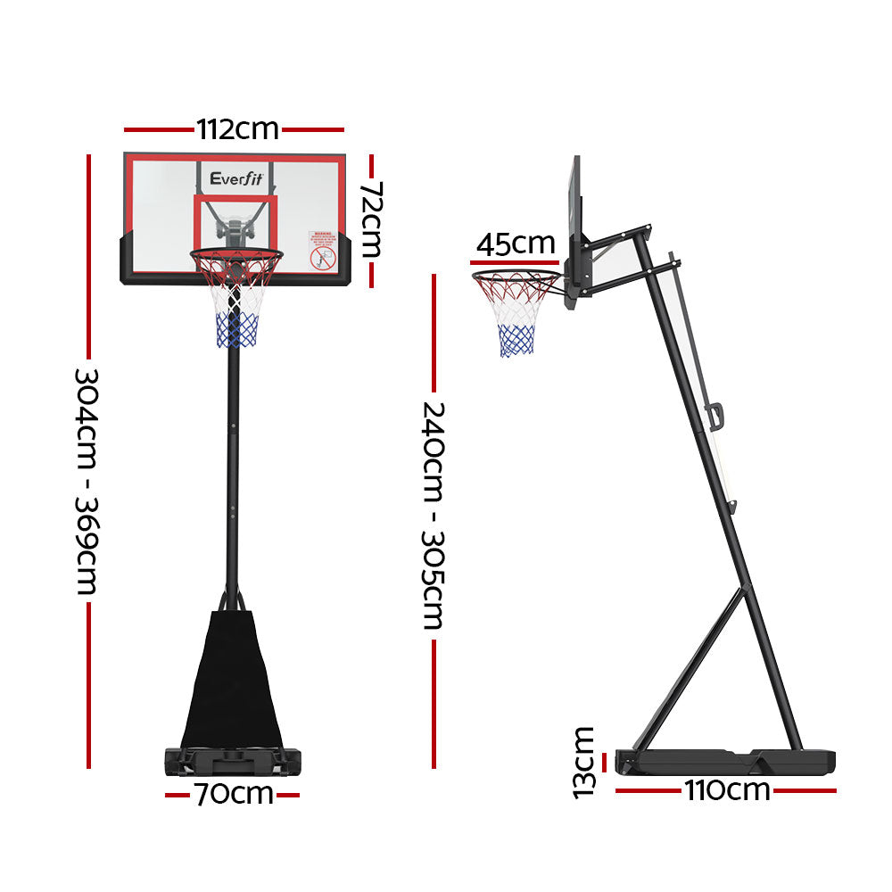 Everfit Portable Basketball Hoop Stand Height Adjustable 3.05m Red