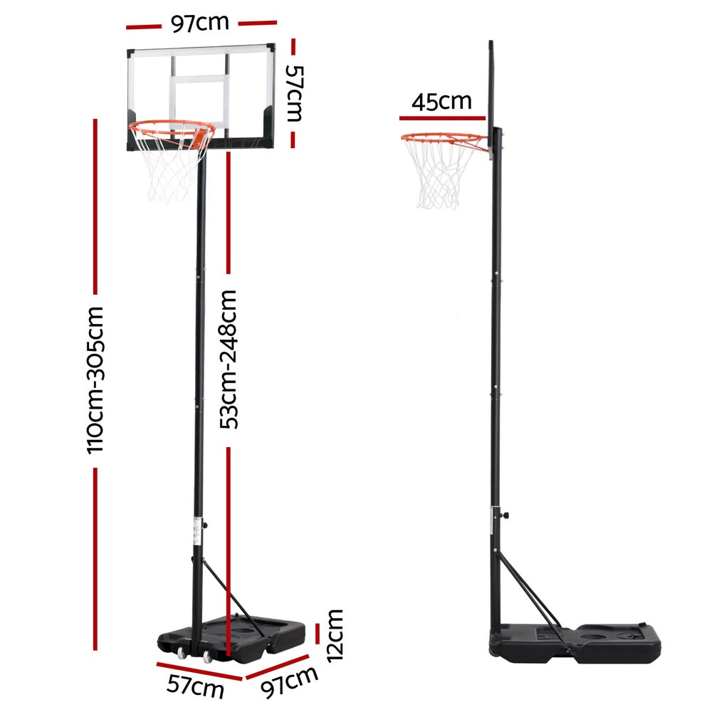 Everfit Portable Basketball Hoop System Height Adjustable 3.05m Black