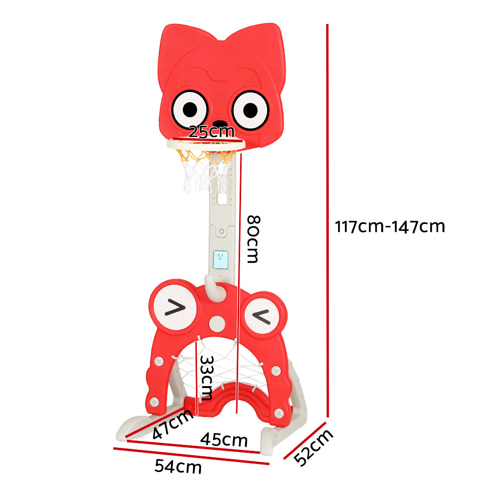 Keezi Kids Basketball Hoop Stand 5-in-1 Activity Centre Height Adjustable Red