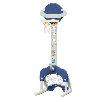 Keezi Kids Basketball Hoop Set 6-in-1 Activity Centre Height Adjustable Blue