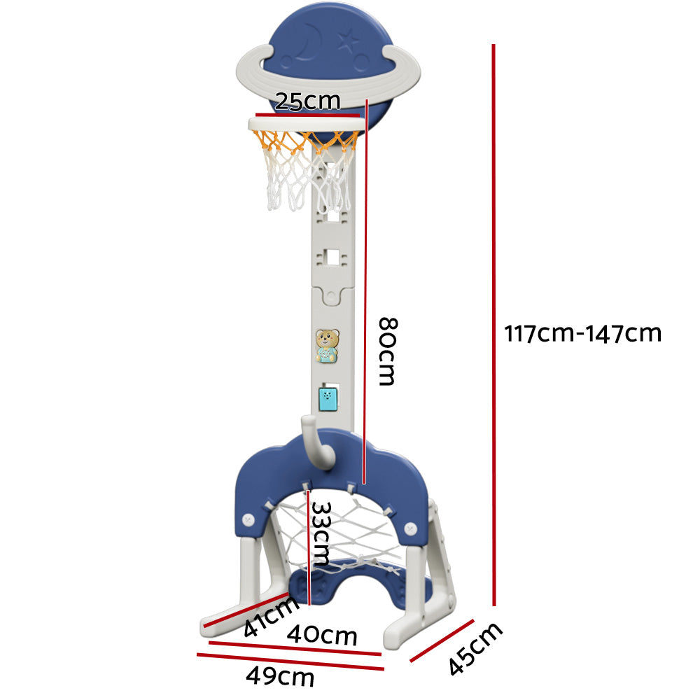 Keezi Kids Basketball Hoop Set 6-in-1 Activity Centre Height Adjustable Blue
