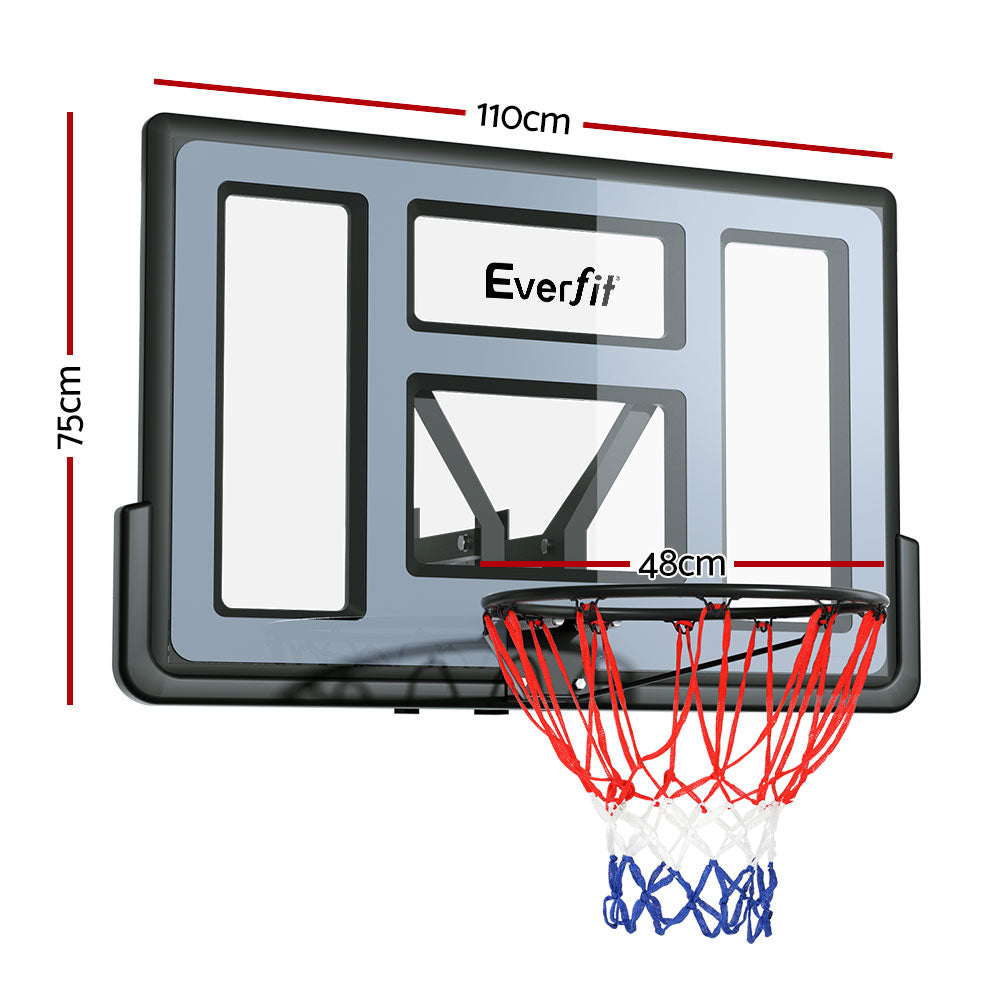 Everfit Wall Mounted Basketball Hoop 45 inch Shatterproof PC Backboard Pro Black