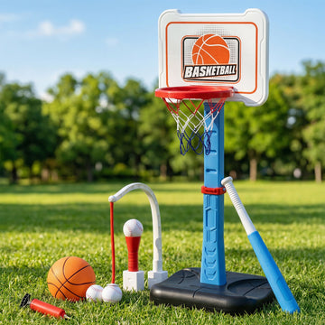 Keezi Kids Basketball Hoop Stand T-Ball Set Adjustable Height 3-7 Years Blue