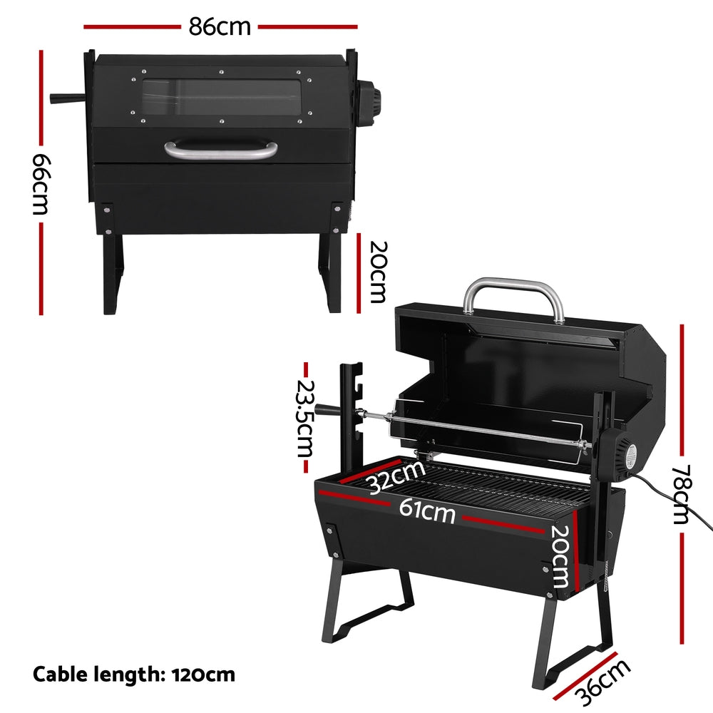 Grillz 2-in-1 Charcoal BBQ and Grill with Rotisserie and Adjustable Heights