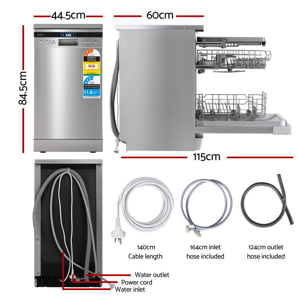 Devanti Dishwasher 10 Place Settings Freestanding Silver