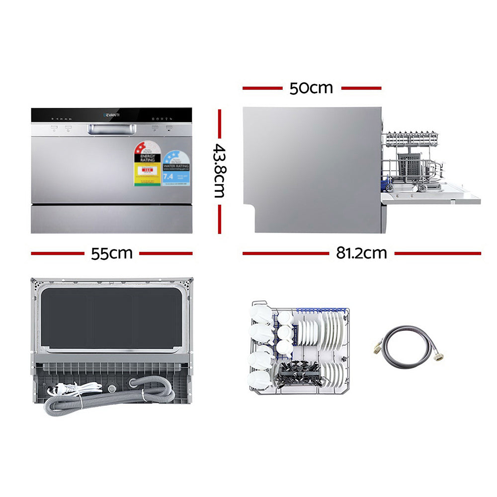 Devanti Benchtop Dishwasher 6 Place Settings Silver