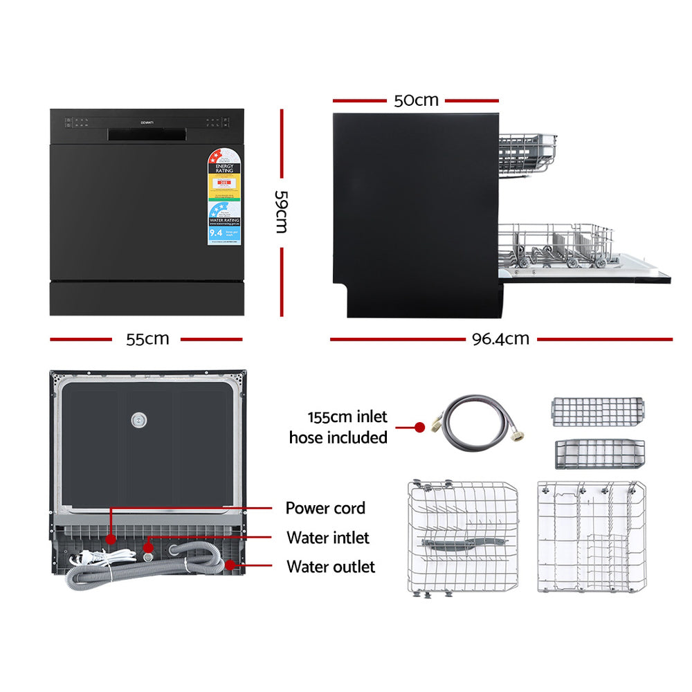 Devanti Benchtop Dishwasher 8 Place Settings Black