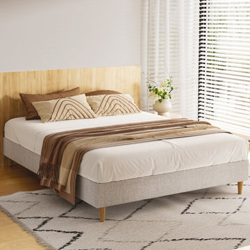 Artiss Zora Scandi Upholstered Double Bed Frame Beige Linen