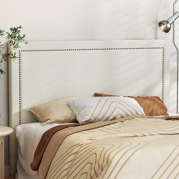 Artiss RIVE Contemporary Bed Head with Nail-Edge Design Faux Linen Beige