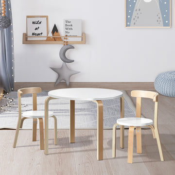 Keezi 3-Piece Kids Activity Table and Chair Set Birch White/Natural