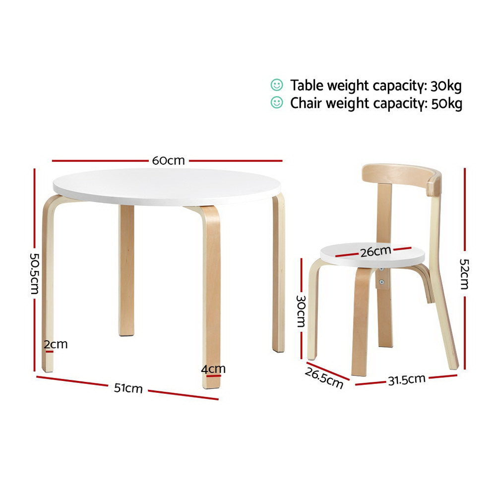 Keezi 3-Piece Kids Activity Table and Chair Set Birch White/Natural
