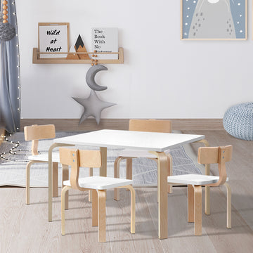 Keezi 5-Piece Kids Activity Table and Chair Set Birch White/Natural