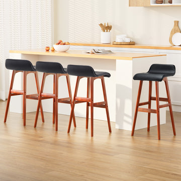Artiss Sliva Bentwood Bar Stools PU Leather Set of 4 Black