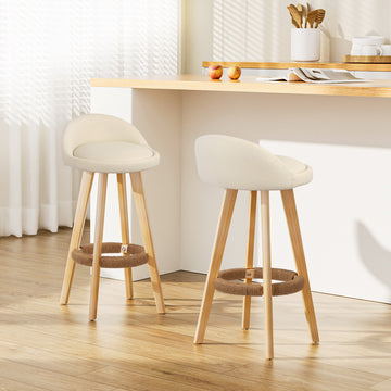 Artiss Swivel Bar Stools PU Leather Padded Hemp Rope Footrest Beige
