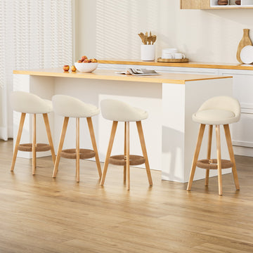 Artiss Bentwood Bar Stools Swivel PU Leather Hemp Rope Footrest Beige