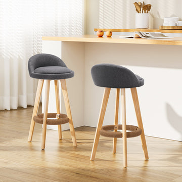 Artiss Bar Stools Padded Linen 360 Swivel Wooden Frame Grey