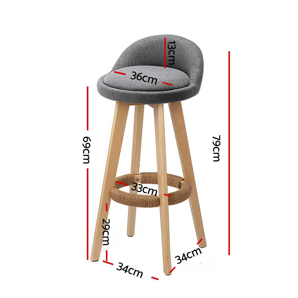 Artiss Bar Stools Padded Linen 360 Swivel Wooden Frame Grey