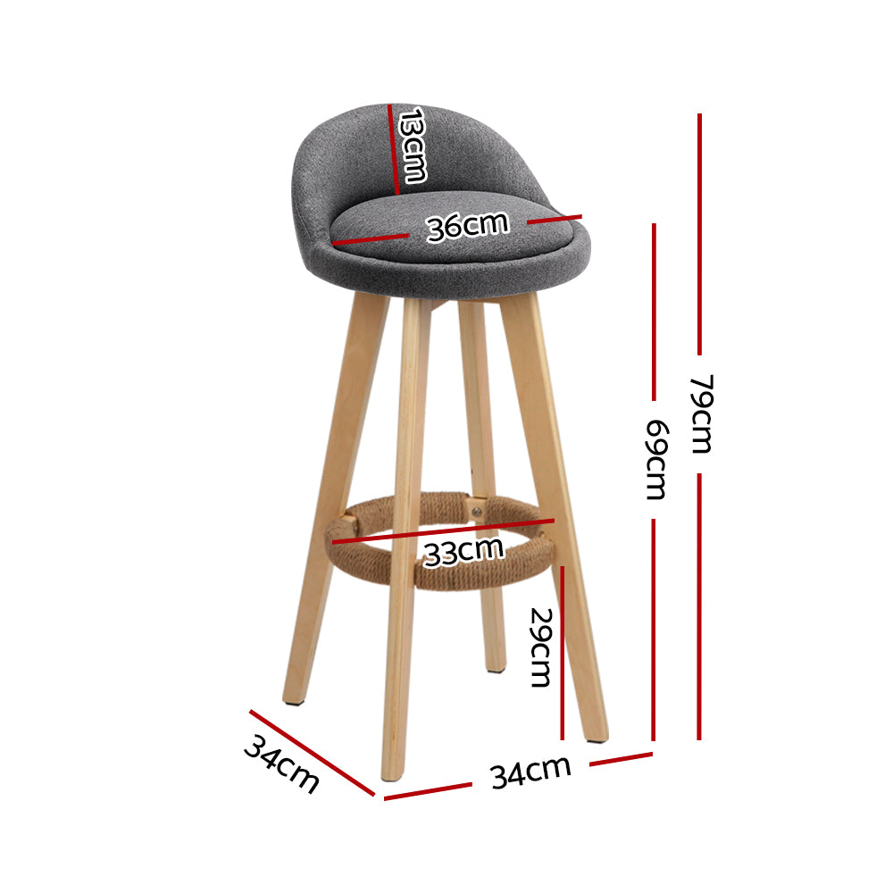 Artiss Dalvey Bar Stool Linen Fabric Bentwood Grey