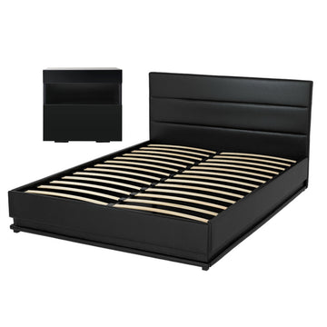Artiss RGB LED Double Bed Frame with Bedside Table Black