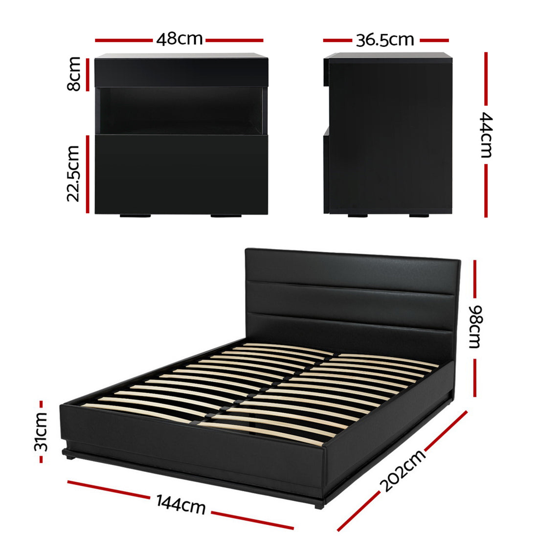 Artiss RGB LED Double Bed Frame with Bedside Table Black
