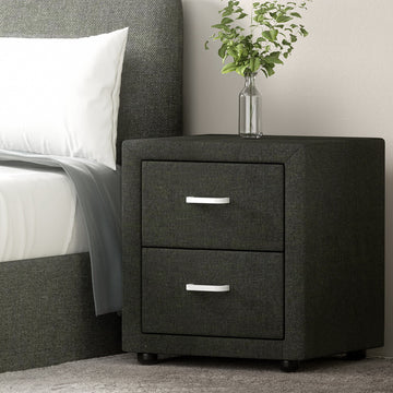 Artiss Moda Fabric Bedside Table 2 Drawers Charcoal
