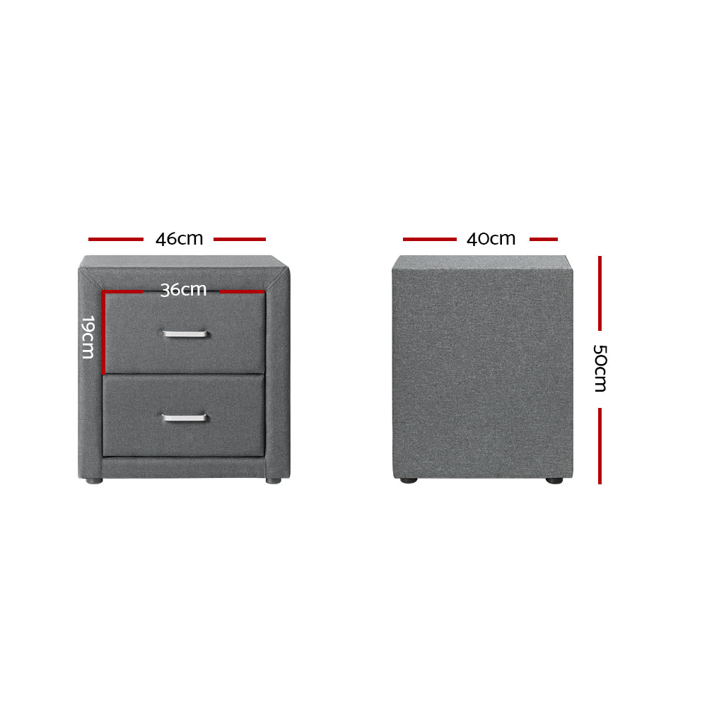 Artiss Bedside Table 2 Drawer Grey