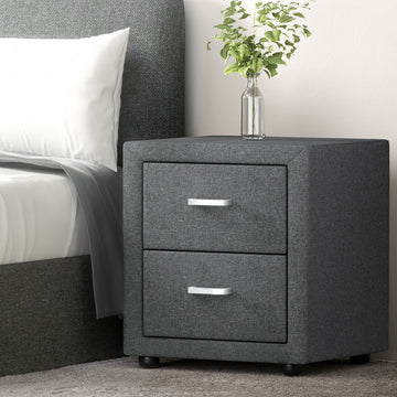 Artiss Bedside Table 2 Drawer Grey