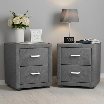 Artiss Bedside Table 2 Drawers Grey Linen Fabric
