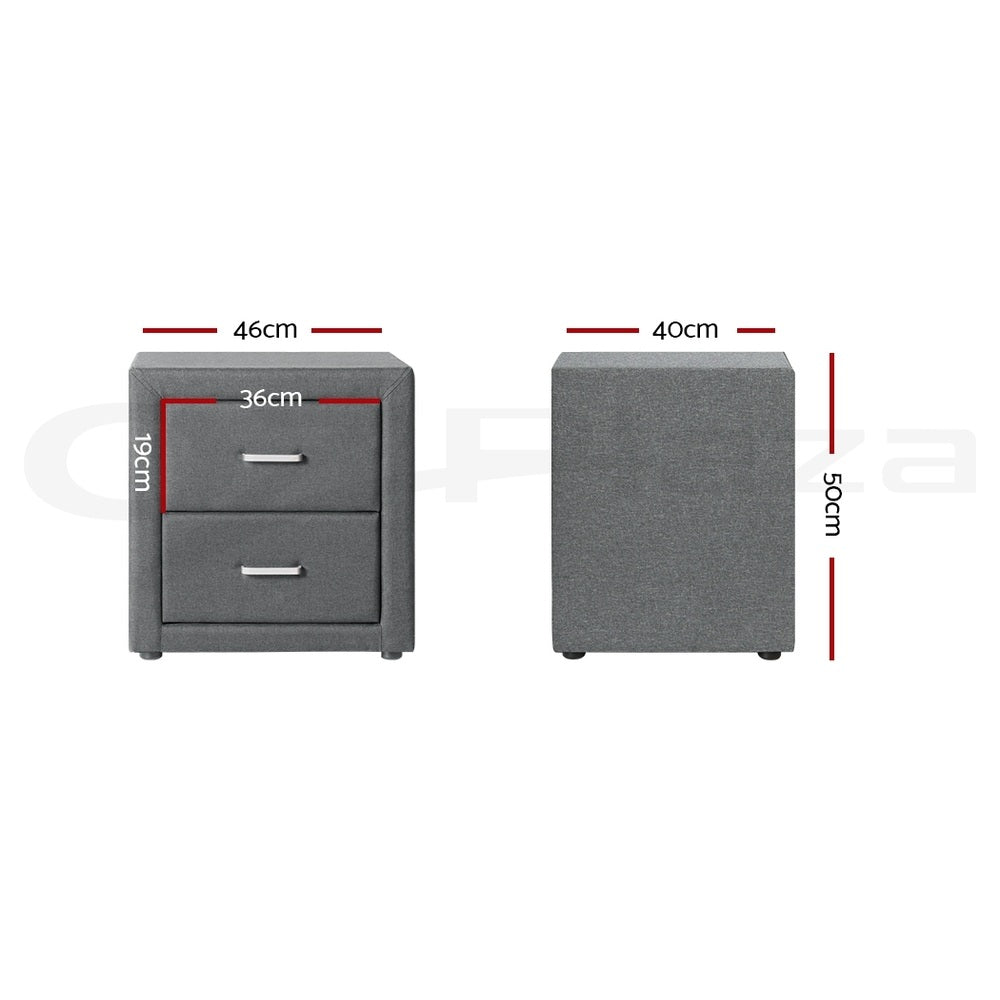 Artiss Bedside Table 2 Drawers Grey Linen Fabric