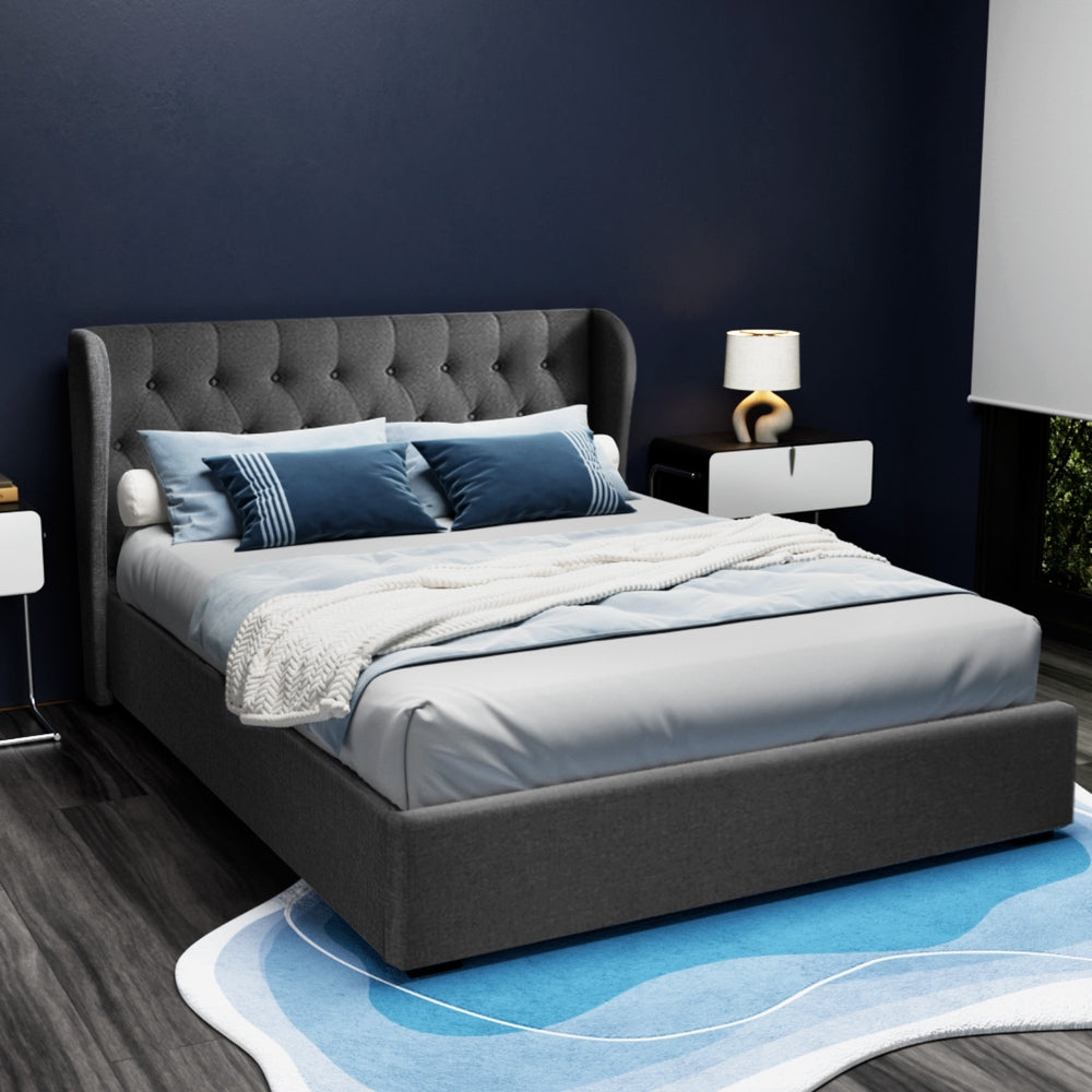 Artiss Gas Lift Queen Bed Frame Charcoal Faux Linen