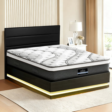 Artiss RGB LED Queen Bed Frame with 32cm Mattress Black