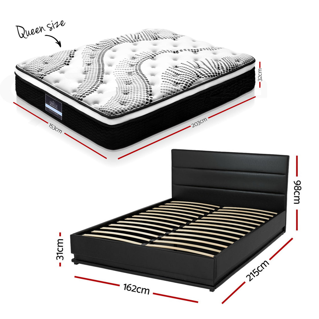 Artiss RGB LED Queen Bed Frame with 32cm Mattress Black