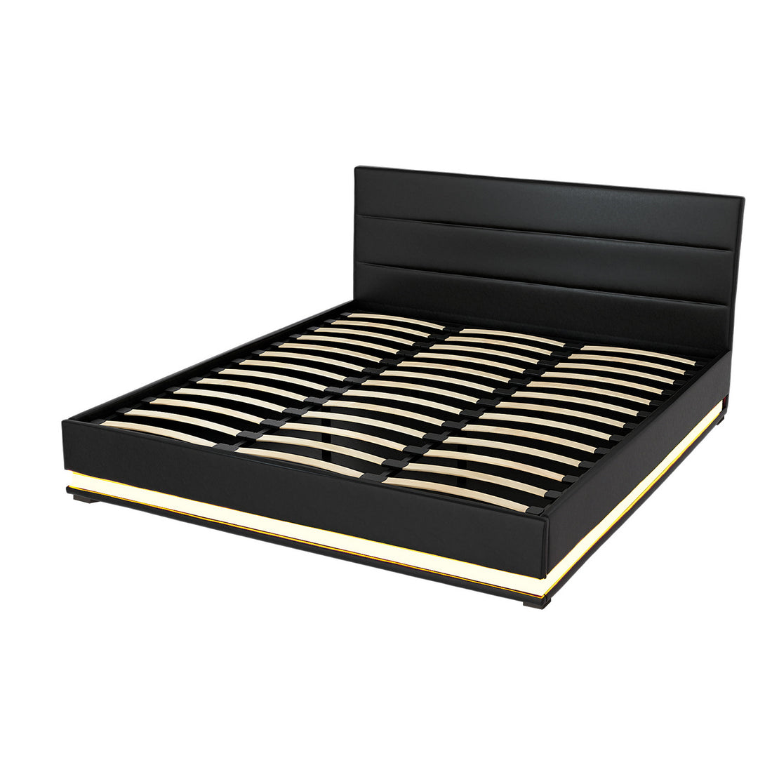 Artiss Lumi LED Gas Lift King Bed Frame Black PVC Leather