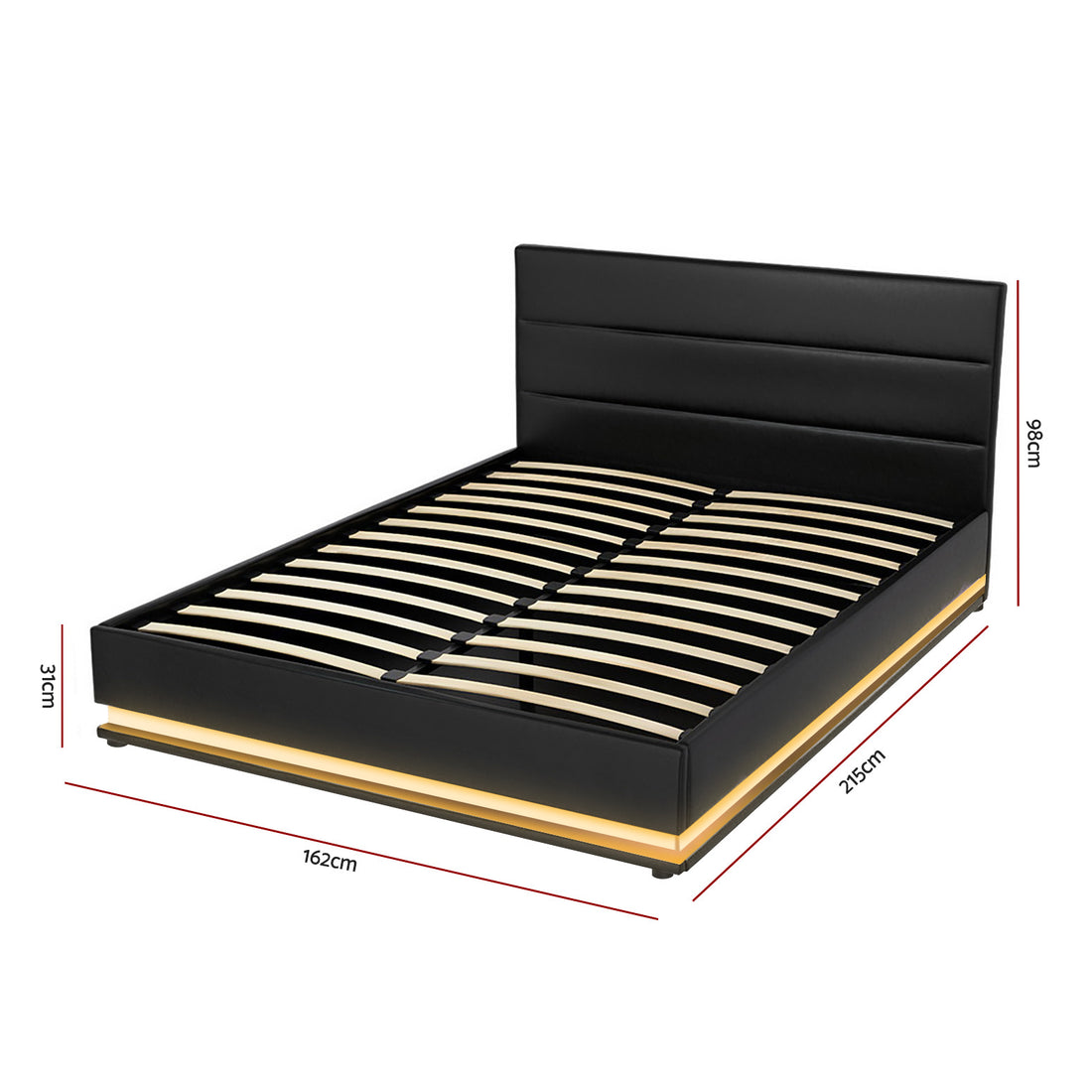 Artiss Lumi LED Gas Lift Bed Frame Queen Black PVC Leather