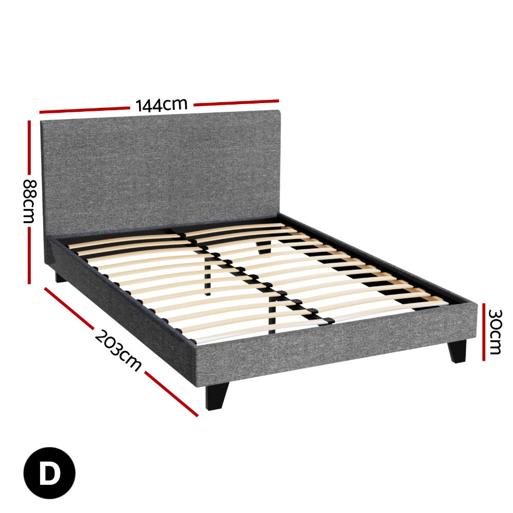 Artiss Double Bed Frame Grey Linen Platform with Headboard 300kg