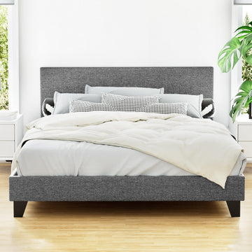 Artiss Queen Bed Frame Grey Linen Platform with Headboard 300kg
