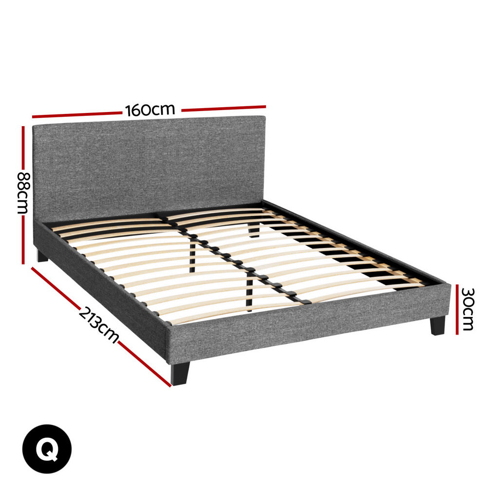Artiss Queen Bed Frame Grey Linen Platform with Headboard 300kg
