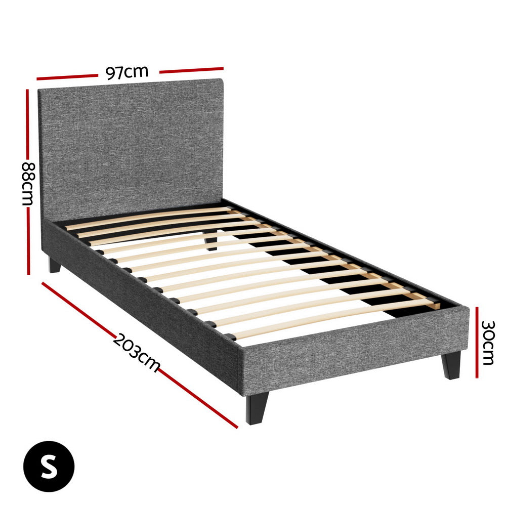 Artiss Neo Faux Linen Bed Frame Single Grey