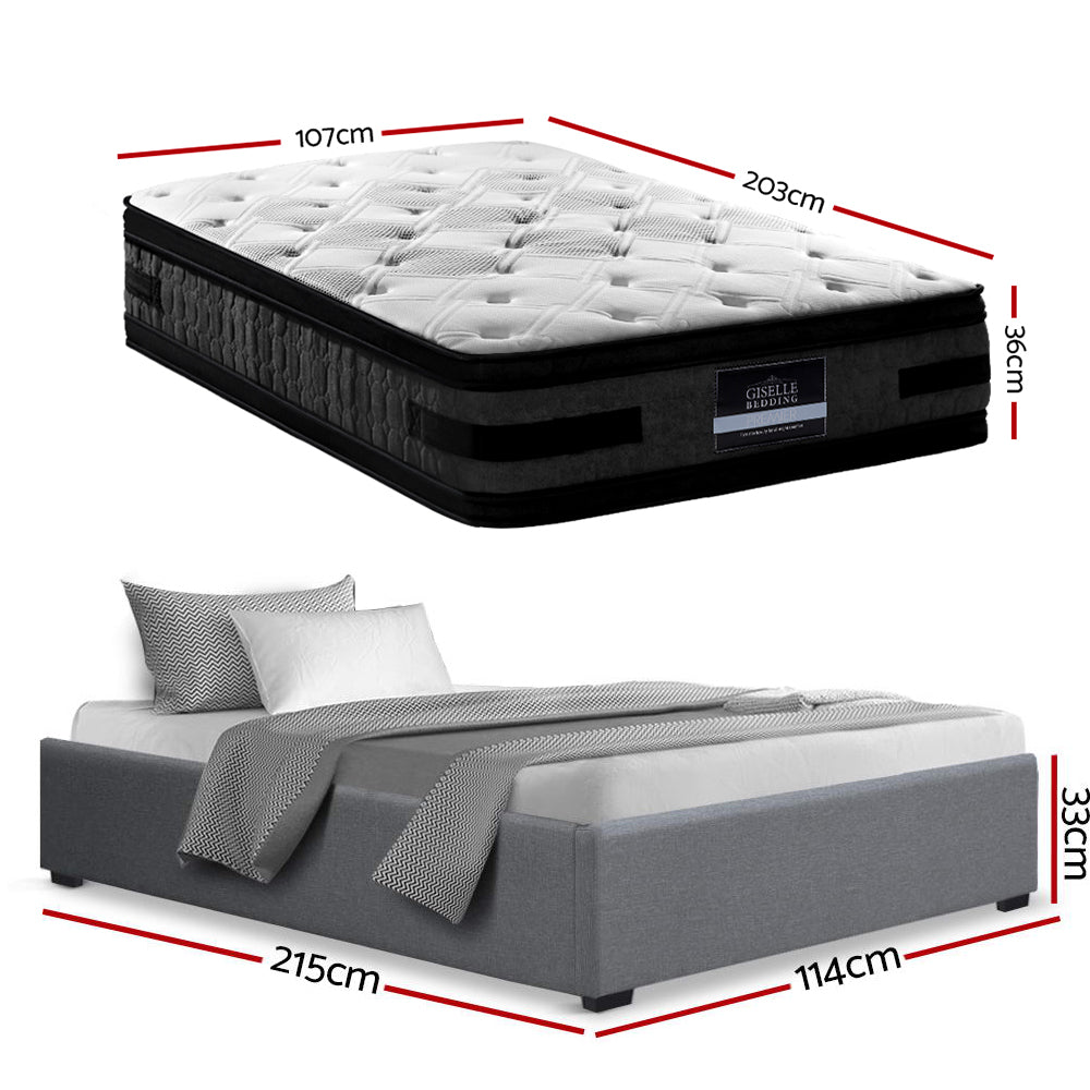 Artiss King Single Gas Lift Bed Frame with 36cm Mattress Grey