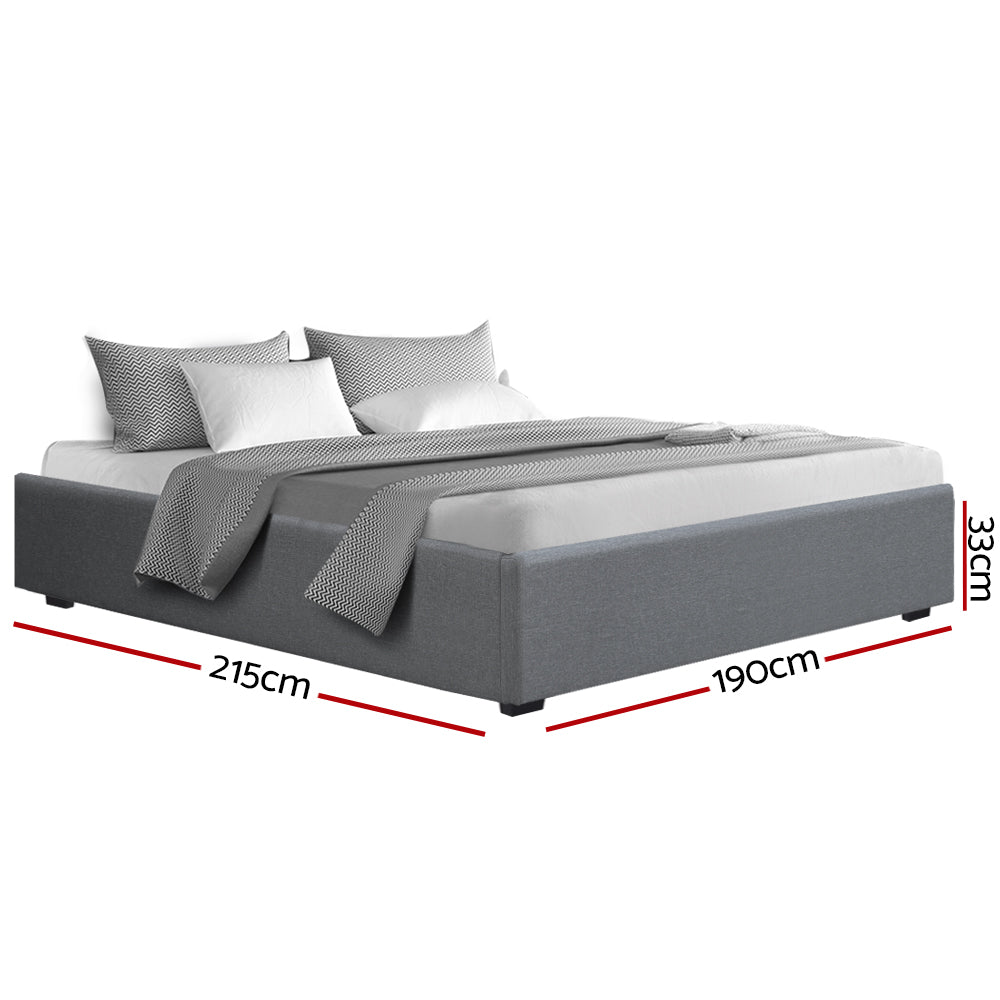 Artiss Gas Lift King Bed Frame Grey Linen 300kg