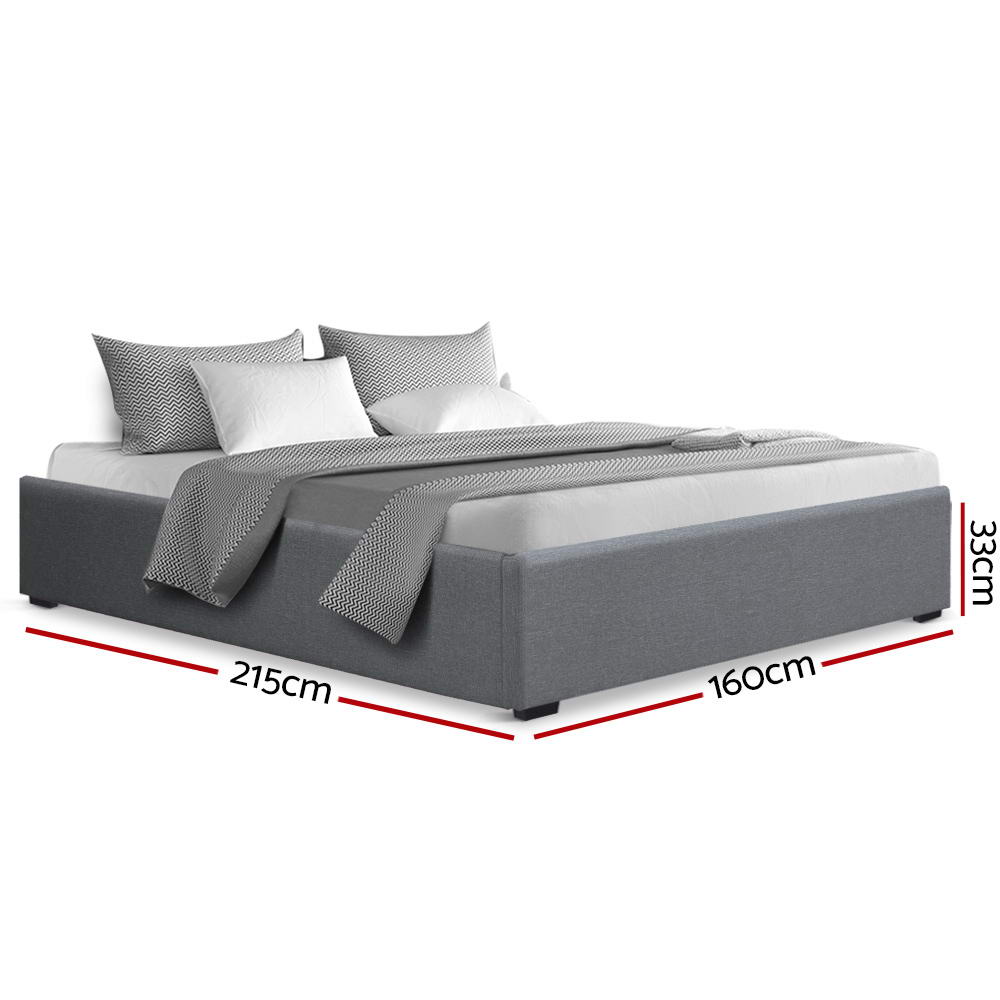 Artiss Gas Lift Queen Bed Frame Grey Linen 300kg