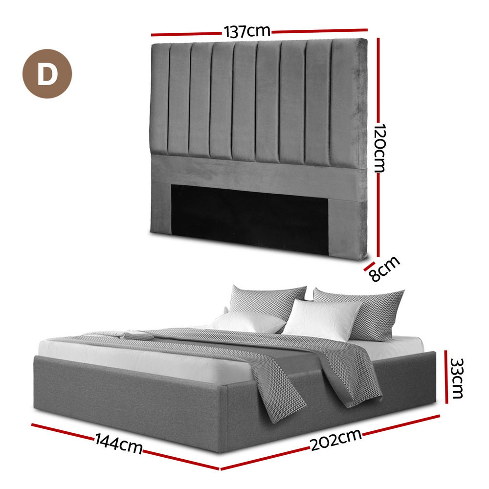 Artiss Gas Lift Double Bed Frame Grey Velvet Storage