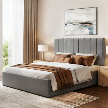Artiss Gas Lift Storage Bed Frame Queen Size Velvet Grey