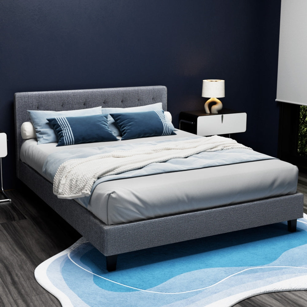 Artiss Vanke Upholstered Bed Frame Double Grey Faux Linen