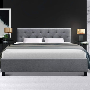 Artiss Vanke Upholstered Bed Frame Double Grey Faux Linen