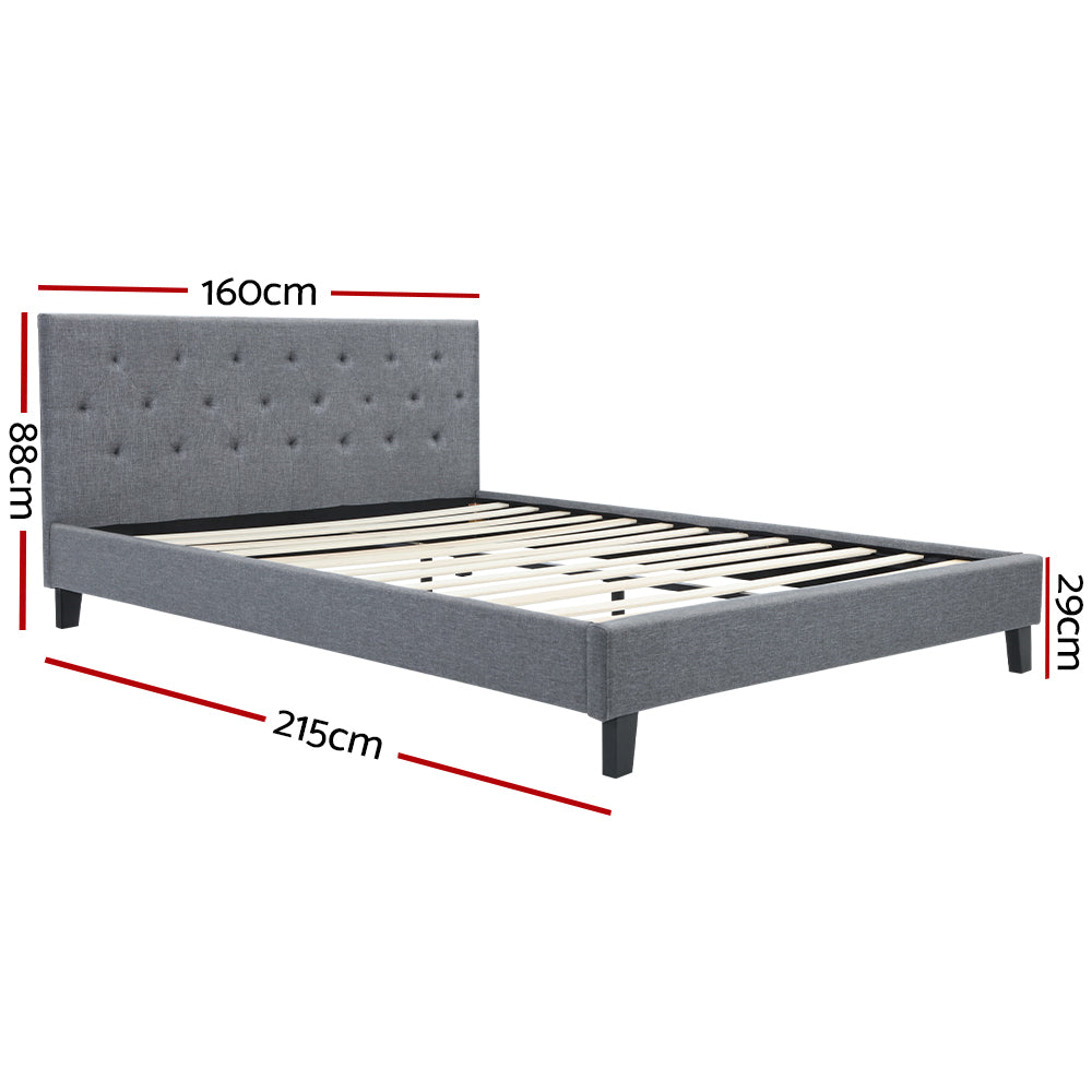 Artiss Vanke Upholstered Bed Frame Queen Grey Faux Linen