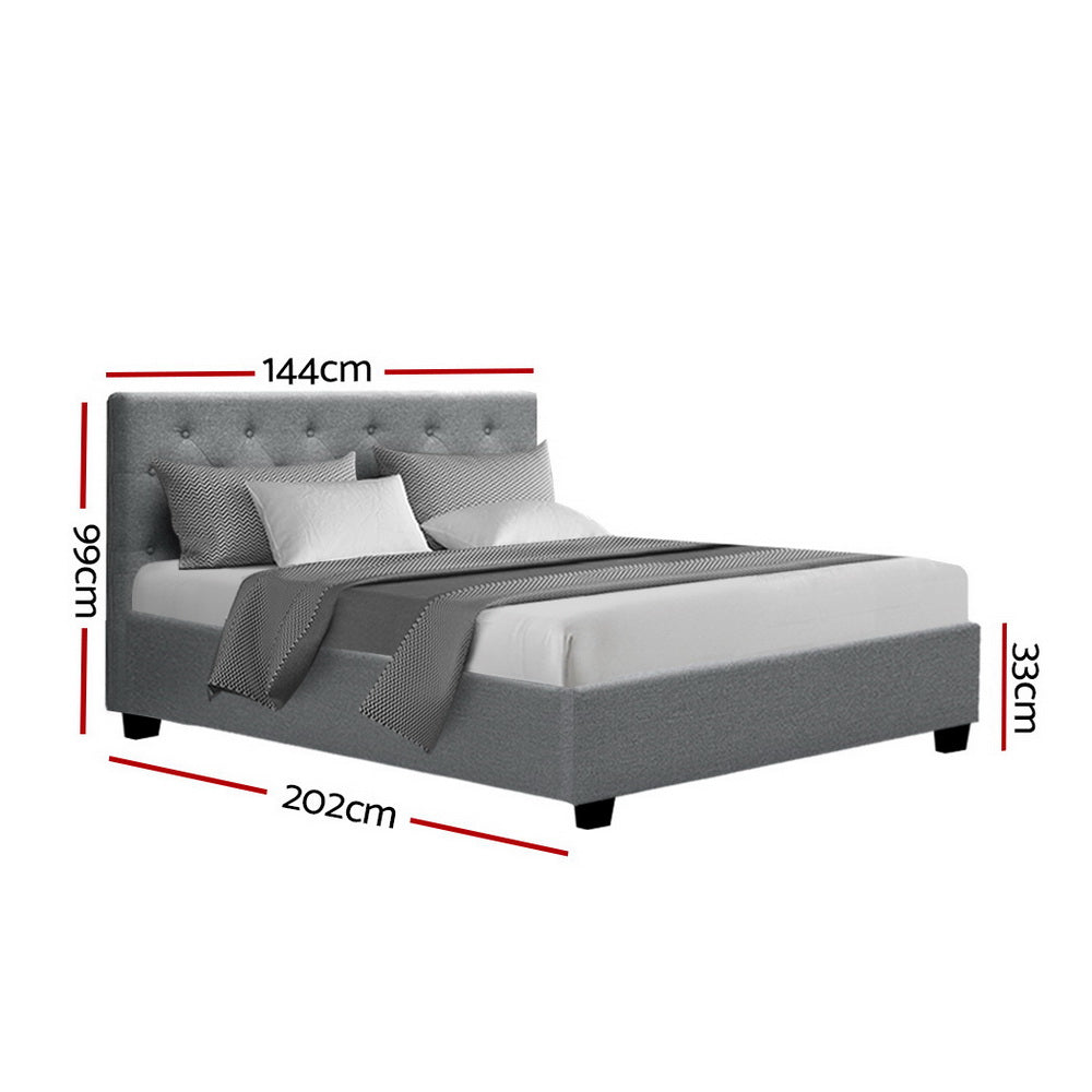 Artiss Vila Gas Lift Storage Bed Frame Double Grey Faux Linen