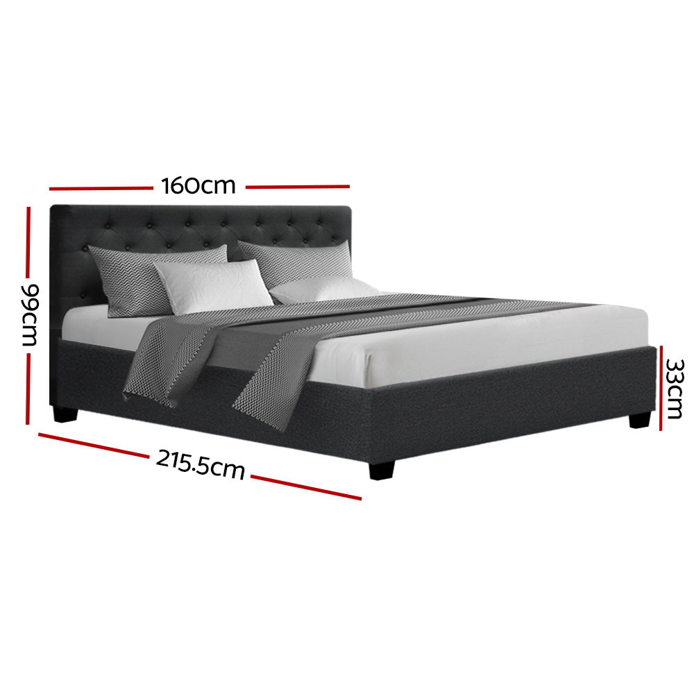 Artiss Vila Gas Lift Queen Bed Frame Charcoal Tufted Headboard